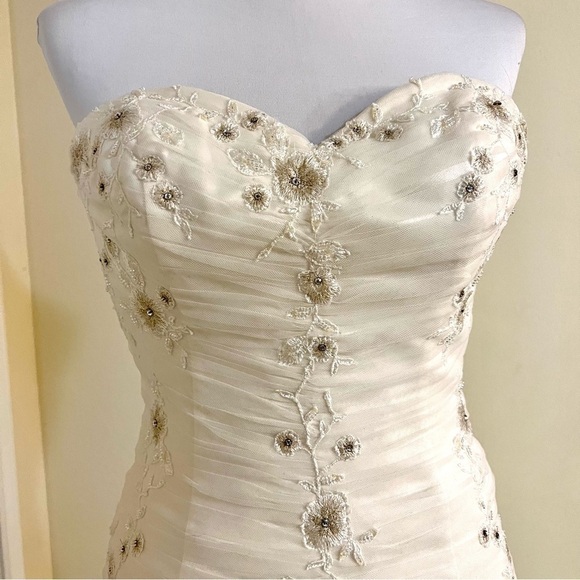 Light Champagne Mermaid Wedding Dress Lace sequin embroidered Fishtail size XS - Picture 3 of 12